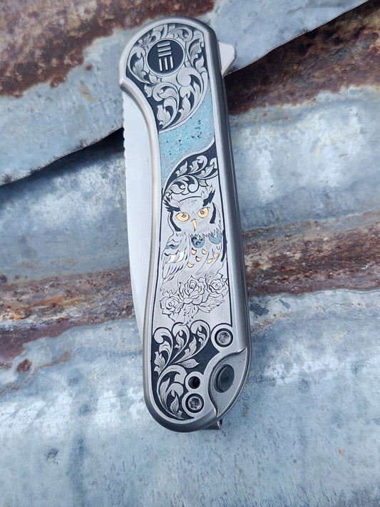 Engraved owl knife