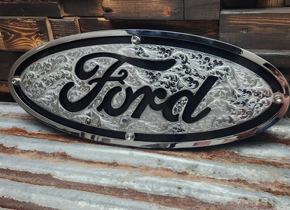 Hand engraved Ford logo sign