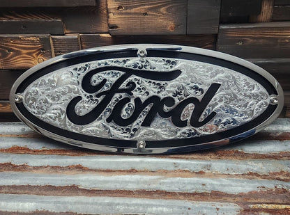 Hand engraved Ford logo sign