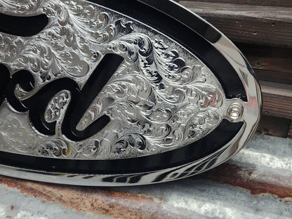 Hand engraved Ford logo sign