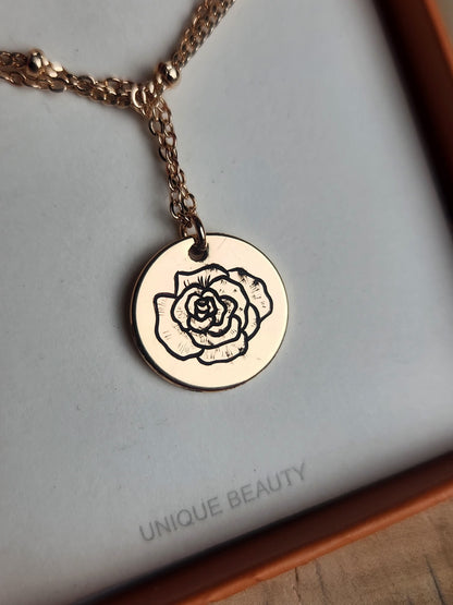Hand Engraved Rose 18K Gold Pendant
