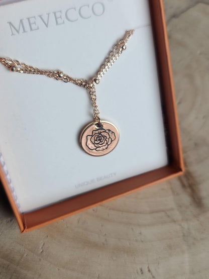 Hand Engraved Rose 18K Gold Pendant