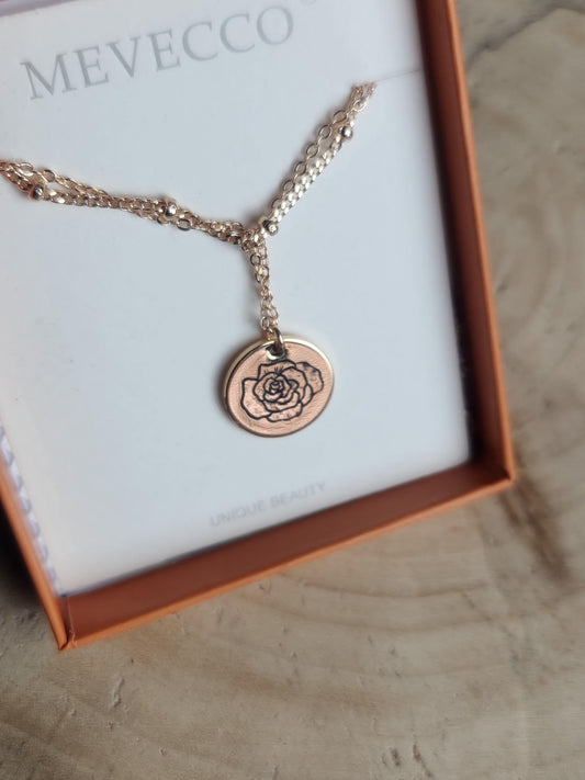 Hand Engraved Rose 18K Gold Pendant