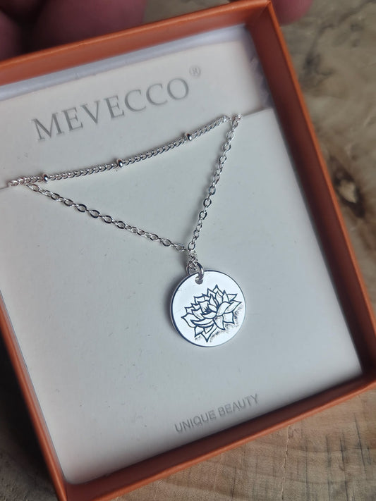 Hand Engraved Chrysanthemum Silver Pendant