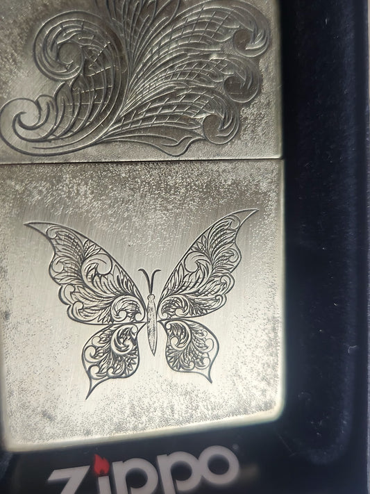 Brass Zippo Hand Engraved -Butterfly