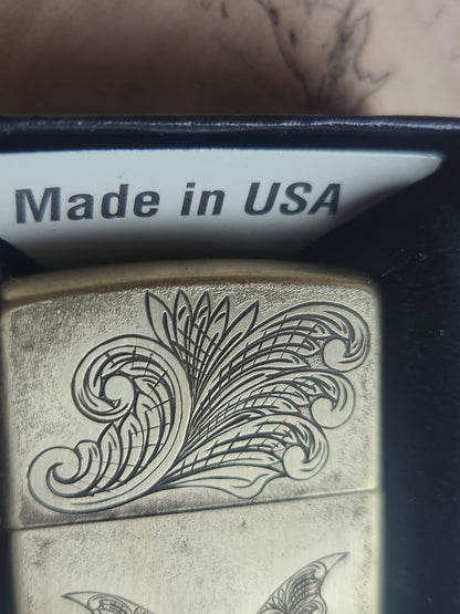 Brass Zippo Hand Engraved -Butterfly